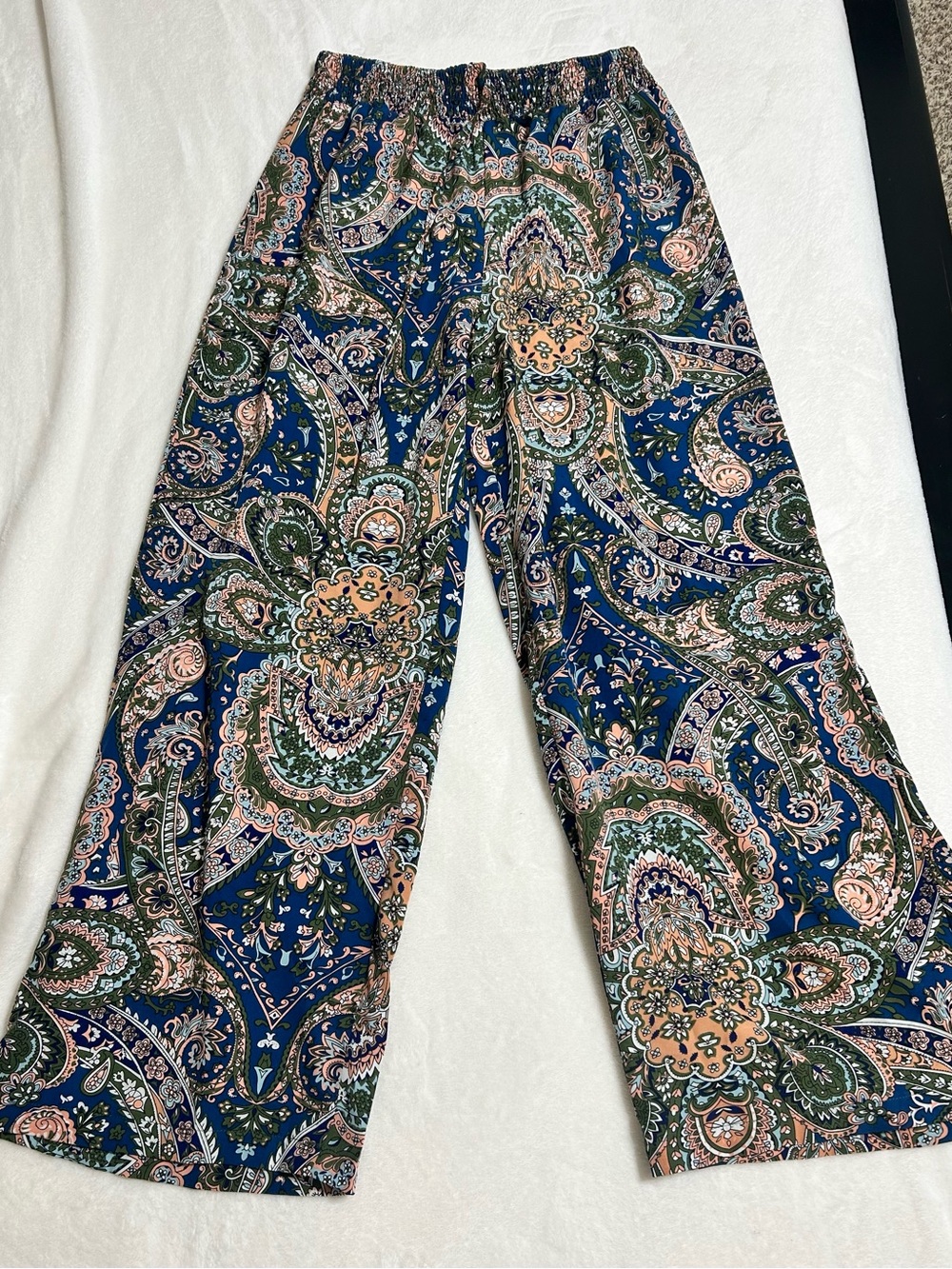 SHEIN Blue, Green & Pink Paisley Wide Leg Pants